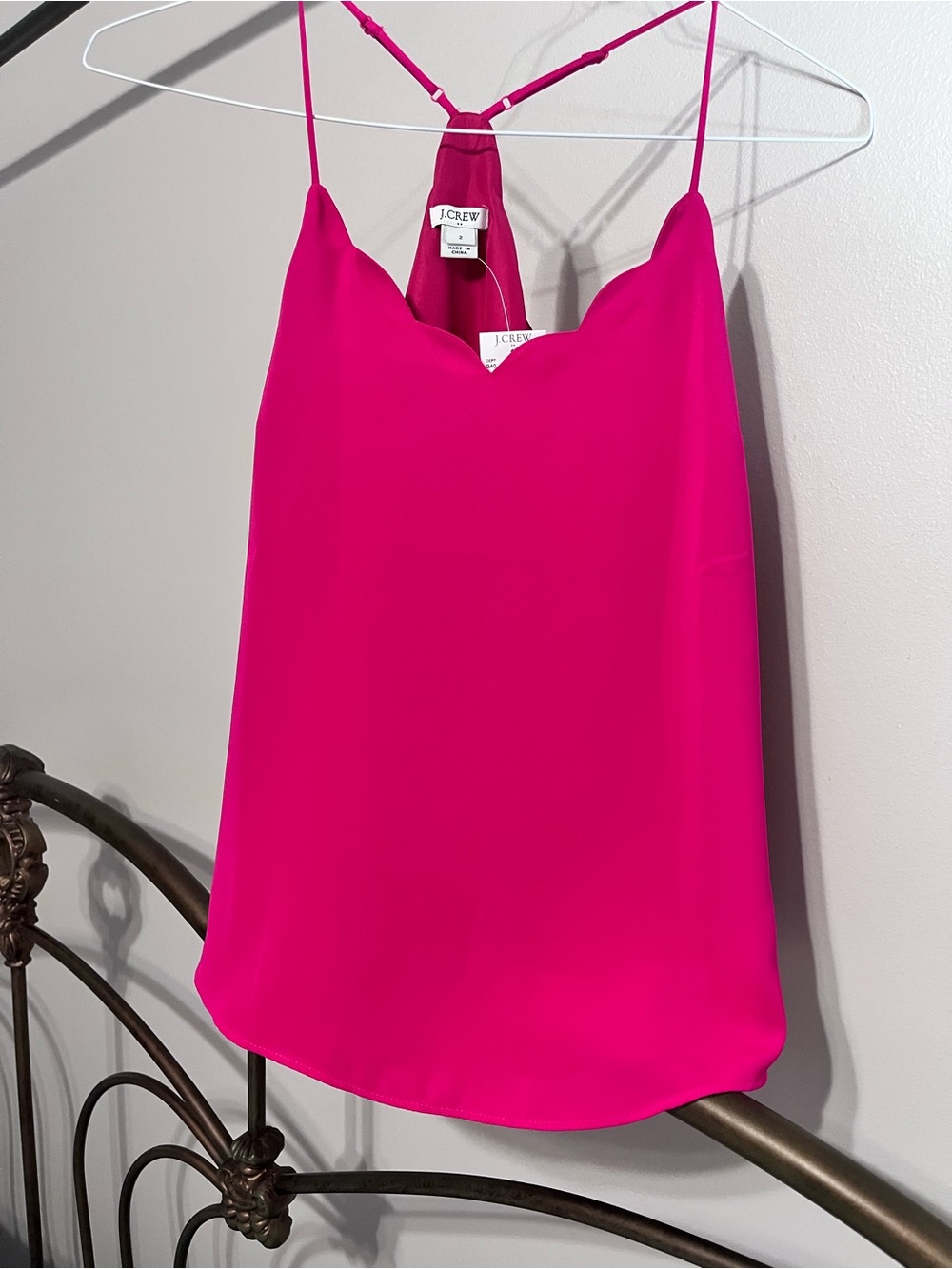 J. Crew Hot Pink Scalloped V-Neck Spaghetti Strap Tank
